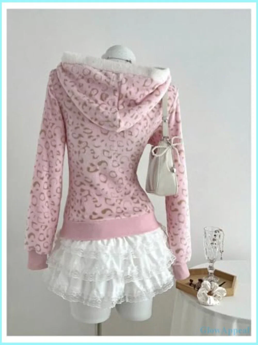 Leopard Print Zip Up Hoodie Fitted Fleece Sweatshirt Long Sleeve - Picture 2 of 5